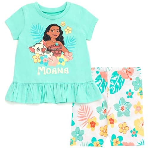 Disney Moana Floral Toddler Girls Peplum T-Shirt and Bike Shorts Outfit Set 5T