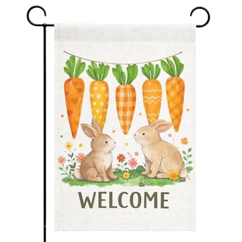 Zanurek Easter Garden Flag Double Sided Outdoor Decor – 12x18 Standard Yard Easter Flag with Cute Easter Bunny Cartoon Design, Double Layer Linen Look Polyester, Fade Resistant Weatherproof Spring Garden Flag for Front Yard Porch Lawn Farmhouse
