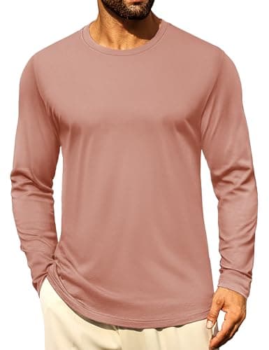 Cotrasen Mens Long Sleeve Tee Shirts Casual Crew Neck Moisture Wicking T-Shirts Classic Basic Plain Soft Tee Shirts Gray Pink L