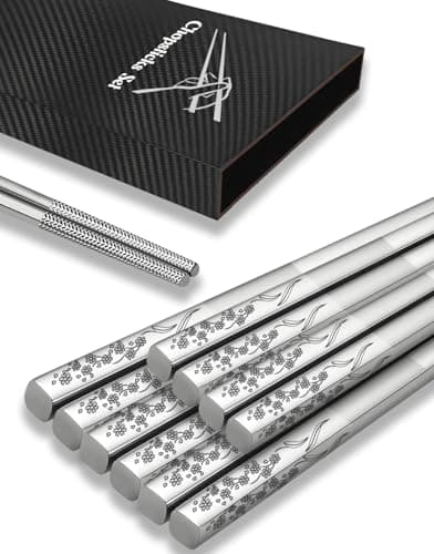 Metal Chopsticks Reusable 5 Pairs 18/8 Stainless Steel Chopsticks Orchid