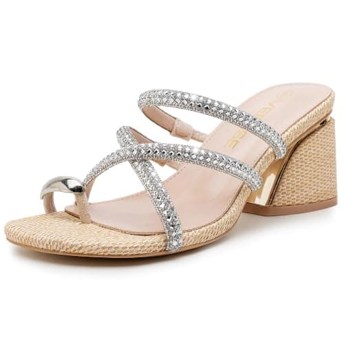 Vepose Women's Nude Natural Sparkly Block Heel Sandals, Size 9.5, 6122