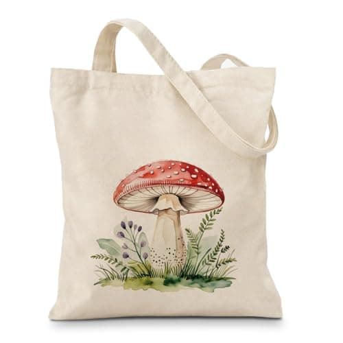 Geondos Aesthetic Mushroom Tote Bag for Women, Two Sided Printing Reusable Canvas Tote, Shoulder Bags for Casual Vacation Shopping Work, Aesthetic Cute Canvas Bag for Women