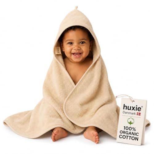 Huxie Hooded Baby Bath Towel, 100% Organic Cotton, Super-Soft 32"x32"