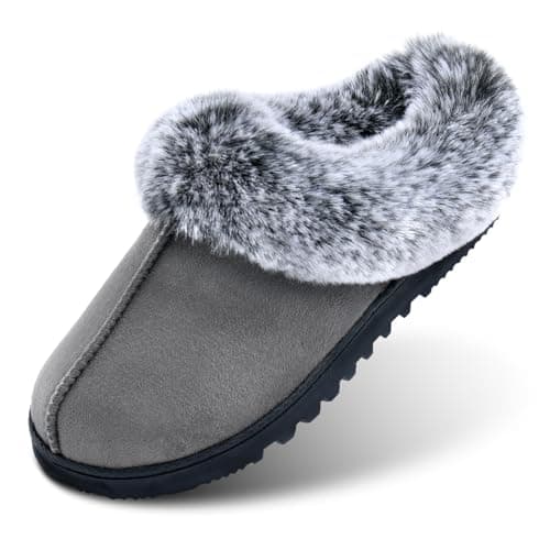 LORDFON Womens Slippers with Memory Foam,Winter House Slippers for Women with Warm Faux Fur Collar,Cozy Slip-on Bedroom Indoor Shoes Size 7-8