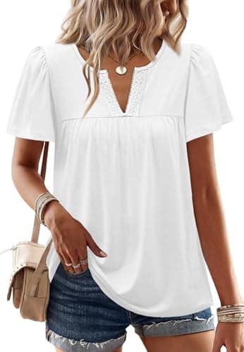 Plus Size Clothes for Women 2026 Short Sleeve Blouses Dressy Casual Summer Boho Tops V Neck White T Shirts Babydoll Tops Beach Vacation Clothes Spring Outfits XXXL