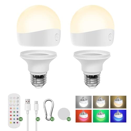 HISTAR Rechargeable Light Bulbs, 2500mAh Wireless Battery Operated Light Bulb for Lamps Cordless with Remote, Dimmable,3 CCT, RGB with Timer and Magnet, Night Light, Camping Light