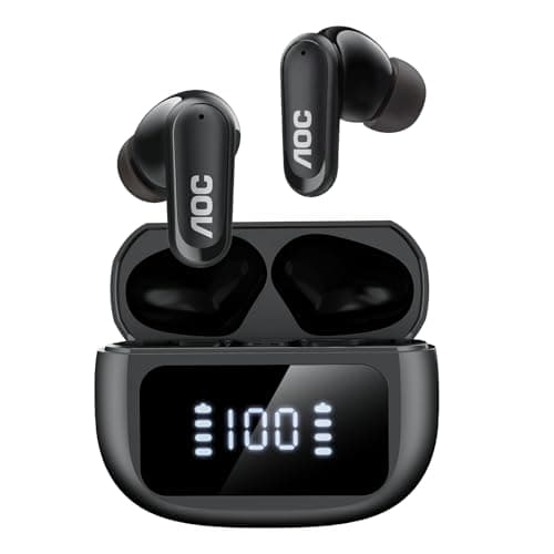AOC Noise Cancelling Wireless Earbuds, 39dB ANC, 45H, LED Display, Black
