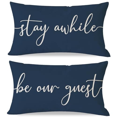 PANDICORN Pillow Covers 12x20 Inch Set of 2 Stay Awhile Be Our Guest, Blue