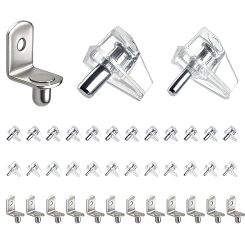 HIQUODIN 36PCS Mixed-Diameter Cabinet Shelf Pegs, 3-in-1 Shelf Pins Kit, 1/4 inch, 5mm, 3mm Shelf Support Pegs for Kitchen Cabinet, Pantry Cupboard, Bookshelf, Wine Cabinet (Clear & Silver)