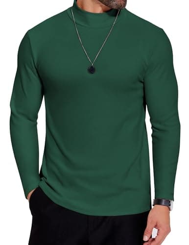 COOFANDY Mens Turtle Neck Sweater Long Sleeve Shirts Basic Tops Mock T-Shirts Christmas Green