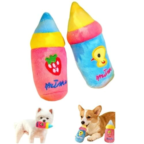 XWTMIM Cute Bottle Squeaky Plush Dog Toys, 2 Pack, Small Puppies & Breeds
