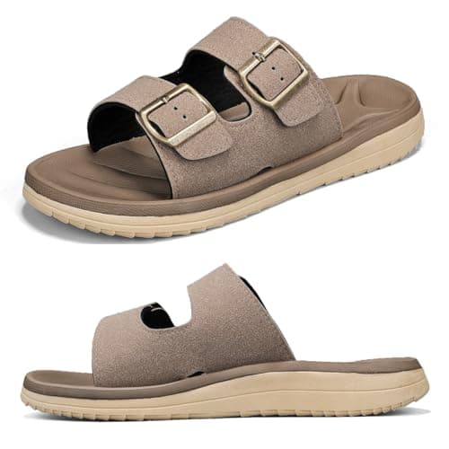 Subbxre Mens Sandals Arch Support Comfortable Beach Slides with Adjustable Buckle Straps Slippers for Men (A2200-Apricot-12)