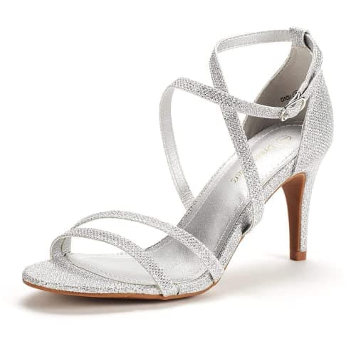 DREAM PAIRS Women's Fashion Stilettos Open Toe Pump Heel Sandals,Size 5,Silver/Glitter,GIGI