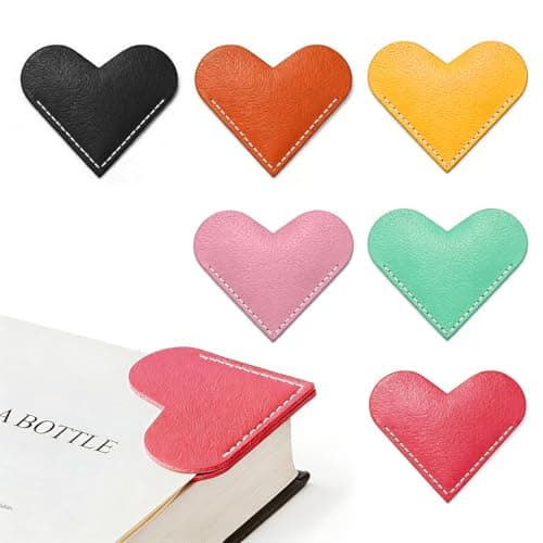 Leather Heart Bookmarks, HOMTEK 6pcs Cute Corner Page Book Marks for Reading Women, Book Lovers Teachers Students, Cute Handmade Reading Gifts(Love A-6pcs)