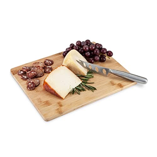 True Appetize Bamboo Cheese Board and Stainless Steel Knife Set, Serving Tray, Charcuterie Boards Accessories for Wedding, Housewarming, 12.5" x 9.75"
