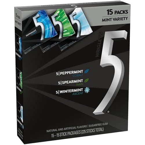 (15 Pack) 5 GUM Peppermint, Spearmint, Wintermint Sugar Free Chewing Gum Variety Pack, 15 Stick