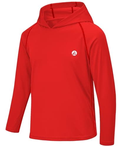 Boy Girls Sun Shirts UPF UV Rash Guard Quick Dry Long Sleeve Hoodie Shirts Thumbhole for Outdoor Workout Outdoor Camping Tomato Red