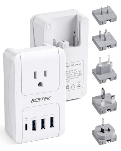 BESTEK Universal Travel Adapter, International Power Adapter with 1 Outlets 4 USB Charging Ports (1 USB C PD 35W), Plugs for EU, UK, US, China, AU, Japan - for Laptop, Phone, Camera