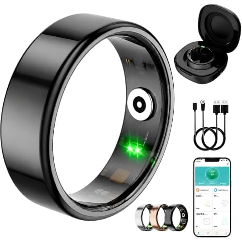 ZBNMY Smart Ring for Women Men, Fitness Tracker Ring with Free App No Subscription Fee, 7 Days Battery Life, Sleep Monitor, Heart Rate & Step Tracker, IP68 Waterproof, Android/iOS Compatible(Black,11)