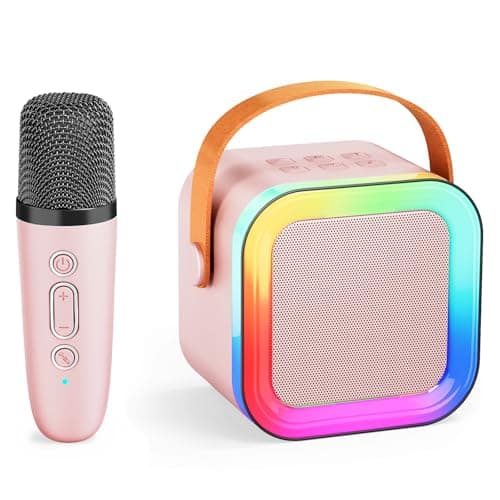 Kids Karaoke Machine Toy Ages 3-12, Wireless Mic BT Speaker, Pink - 1 Mic