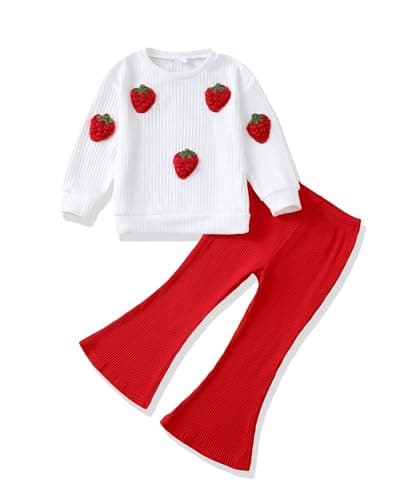SODLON Toddler Girl Clothes 3T-4T Girls Fall Winter Red Flare Pants Outfit