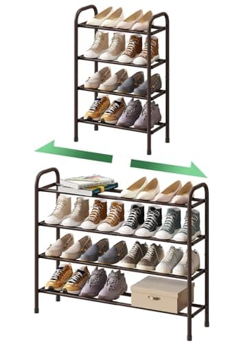 kiplant Metal Shoe Rack, Expandable Metal Shoe Rack for Closet, Entryway & Hallway (Brown, 4-Tier_Long)