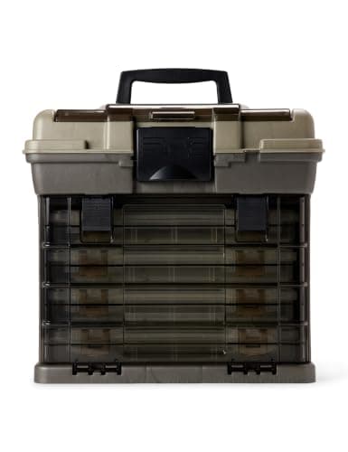 Plano Guide Series StowAway 4-By Rack System Tackle Box, Holds 4 3700 Utility Tackle Boxes, Quick-Access Top Storage with DuraView Lid, Durable Construction, Flexible, Adaptable Fishing Box