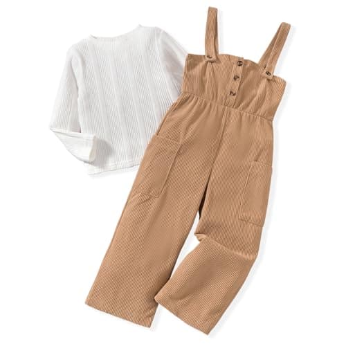 6T Toddler Girl Corduroy Pinafore Overall Jumpsuit 2 Pieces Outfits Khaki