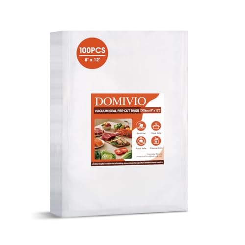 DOMIVIO 100 Vacuum Sealer Bags 8" x 12", Pre-Cut Quart Size Food Saver Bags for Vacuum Sealer Machine, BPA-Free Commercial Grade Storage Bags for Food Freezer Meal Prep & Sous Vide