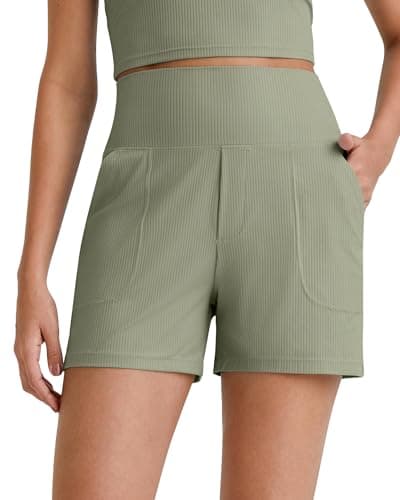G4Free Womens Shorts Dressy Casual Yoga Athletic Shorts with Pockets Woman Comfy Summer Work Trendy Wide Leg Short Trousers(Gray Olive, M)