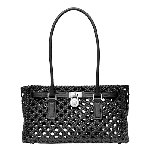 Michael Kors Women's Hamilton Moderne Small Shoulder Tote, Silver-Tone Hardware/Soft Goat Nappa, Black