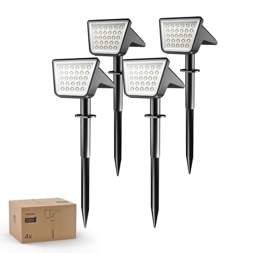 Philips 4 Packs Solar Spot Lights Outdoor Waterproof, 28 LED 7500K Solar Powered Landscape Pathway Lights, Dusk to Dawn Solar Spotlights for Garden, Yard, Lawn, Walkway, Driveway