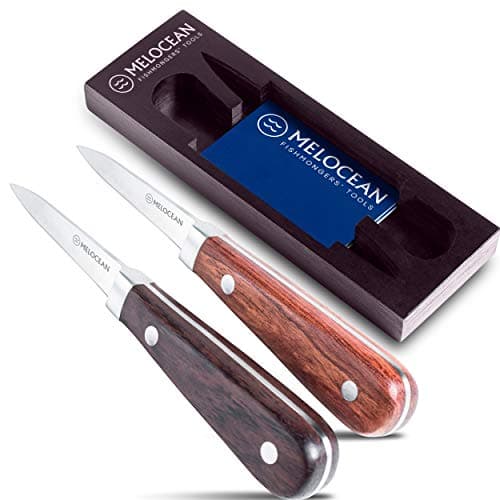 Melocean Professional Oyster Shucking Knife Set of 2 in Wooden Gift Box