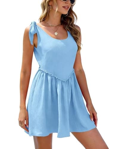Women's Bathing Suit Cover Up Swim Beach Dresses Bow Sun Summer Dresses with Pockets Swimsuit Coverups Light Blue XL