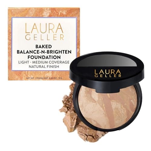 LAURA GELLER NEW YORK Award-Winning Baked Balance-n-Brighten Color Correcting Powder Foundation - Light - Buildable Light to Medium Coverage - Demi-Matte Natural Finish