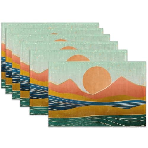 Boho Mountain Linen Placemats Set of 6,12x18 Inch Sunset Landscapes Washable Table Mats Heat Resistant Place Mats for Home Party Kitchen Dining Decoration