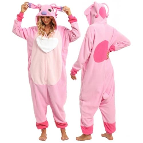 Wishliker Adult Stitch Onesie Pajamas Animal Onesies Women Christmas Halloween Cosplay Costume Sleepwear Pink