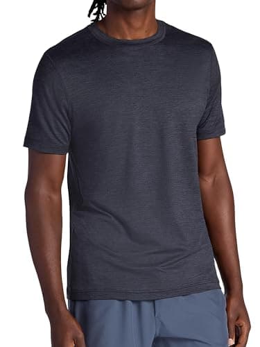 Gaiam Men’s Everyday Basic Crewneck Top, Standard Fit, Stretch Midweight Material, Black Heather, Medium