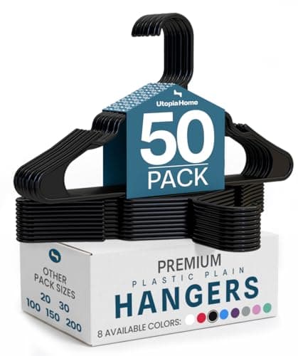 Utopia Home Plastic Hangers 50 Pack – Space Saving Clothes Hanger Black