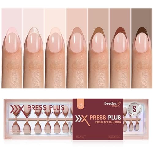 Beetles French Tip Press On Nails - Cocoa Mousse French | 7 Colors Short Almond Press On Nails Brown | 16 Sizes 224 Pcs Natural Salon Quality For Women
