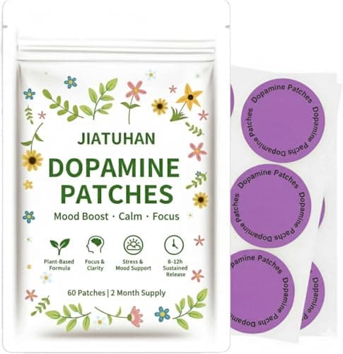 JIATUHAN Dopamine Patches Extra Strength – Mood Support, Calm & Focus – Stress Relief with Mucuna & 5-HTP – Plant-Based, Vegan – 60 Patches (2 Month Supply)