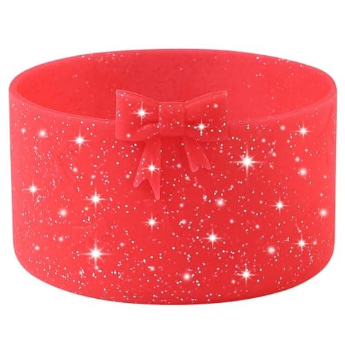 HIUSITY Glitter Bow Silicone Boot for Stanley Quencher Tumbler H2.0 30oz 40oz& IceFlow 20oz 30oz& Owala 24oz& Hydroflask Water Bottle 12-24oz Protective Bottom Sleeve for Stanley Cup Accessories-Red