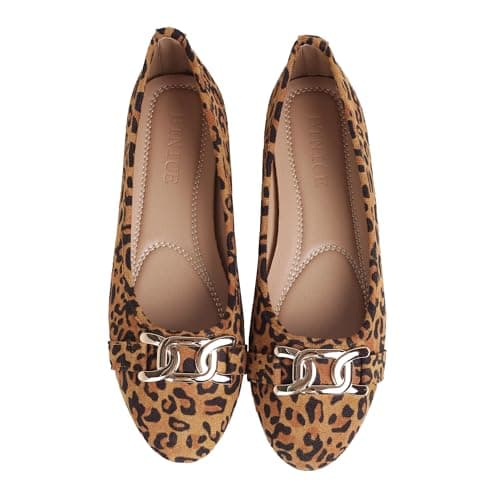 BTNICE Leopard Flats for Women Comfortable Suede Round Toe Ballerina Shoes Slip on Work Flats for Women Office Comfort Size 5.5