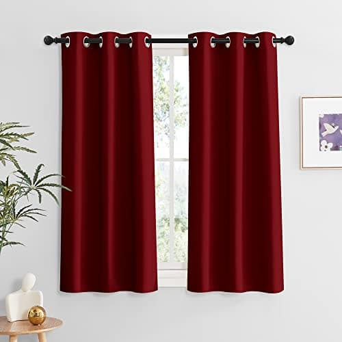 RYB HOME Closet Curtains 54 inches, Room Darkening Curtain Drapes with Rustproof Eyelet Privcay Shades Holiday Window Treatment for Studio Dorm Basement, W37 x L54 inches, Red, 2 Panels