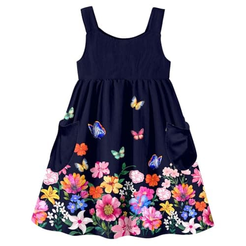 Toddler Girl Dress 2t 3t Sleeveless Summer Sundress with Pocket Cute Flowers Print Midi Swing Dresses