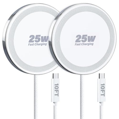 25W Wireless Charger for MagSafe, Magnetic Fast Charging Pad for iPhone 17/16/15/14/13/12 Series & AirPods, Strong Magnet, Portable Wireless Charger for Travel Home Office (White, 2Pack(10FT))