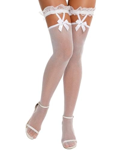 RSLOVE Women Fishnet Stockings Sexy Thigh High Pantyhose Women Tight Hosiery White