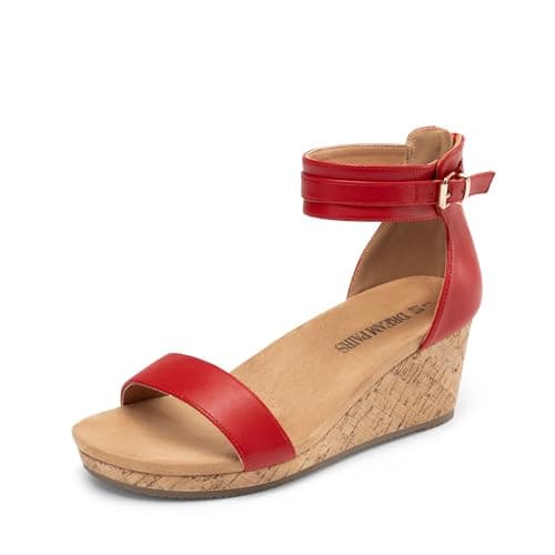 DREAM PAIRS Women's Open Toe Buckle Ankle Strap Platform Wedge Sandals Summer Shoes,Size 5,Red,NINI-6