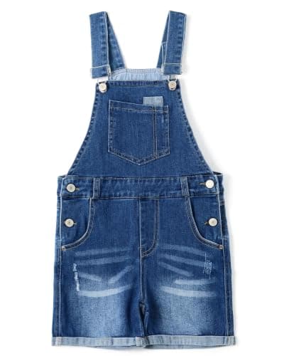KIDSCOOL Girls Distressed Denim Shortalls Summer Casual Jean Overall Shorts