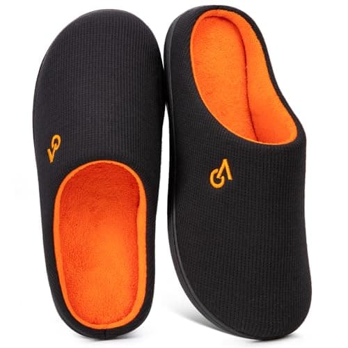 VeraCosy Men's Two-Tone Memory Foam House Slippers Indoor Outdoor Durable Rubber Sole (Orange, 7-8 US)